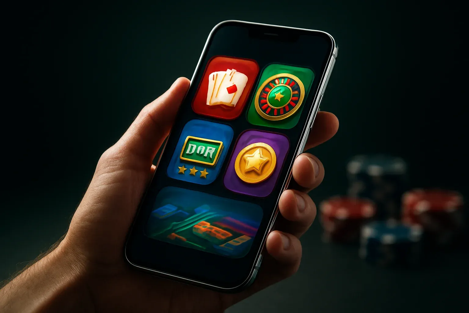 Flagship Android smartphone displaying a vivid premium casino app interface